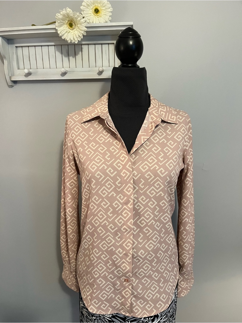 Mango Lilac Geometric Button-Down Shirt EUC